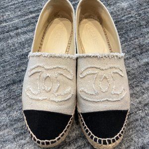 Chanel Beige Cc Raw Runway Canvas Woven Espadrille Flats